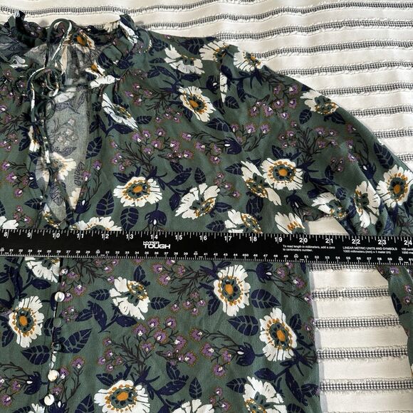 Free People Magic Mystery Size XS Boho Green Floral Mini Tunic Dress Bell Sleeve - Picture 13 of 16